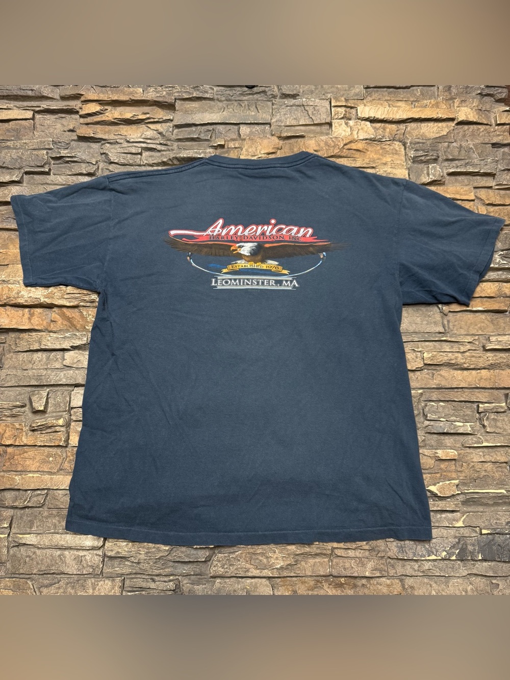 Vintage Harley Davidson T Shirt Men XL Blue Eagle American Hero Motorcycle USA